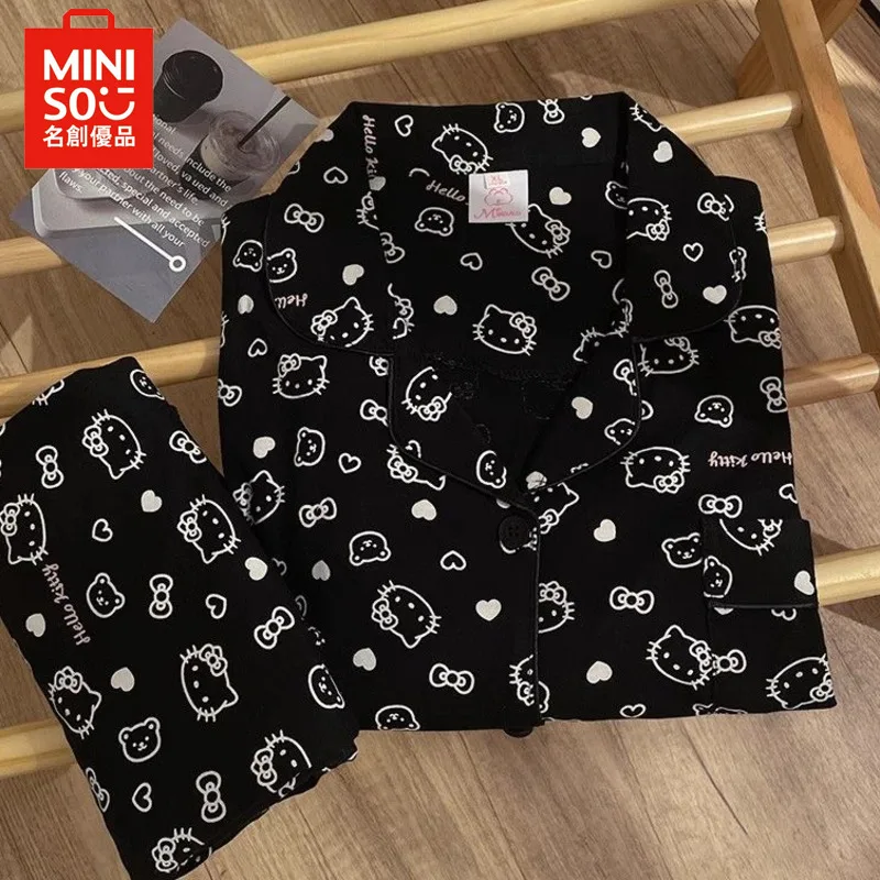 

MINISO Hello Kitty Y2k pajamas 2 piece sets women outfit kawaii Cartoon Printing trousers sets Korean fashion New two piece set