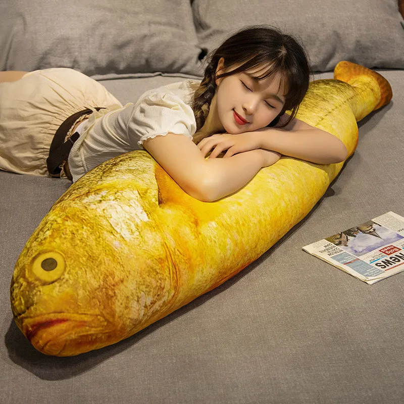 Simulated Big Yellow Fish Plush Pillow Toys Creative Lifelike Fresh Yellow Croaker Funny Stuffed Plushies Cushion Anime Soft Toy