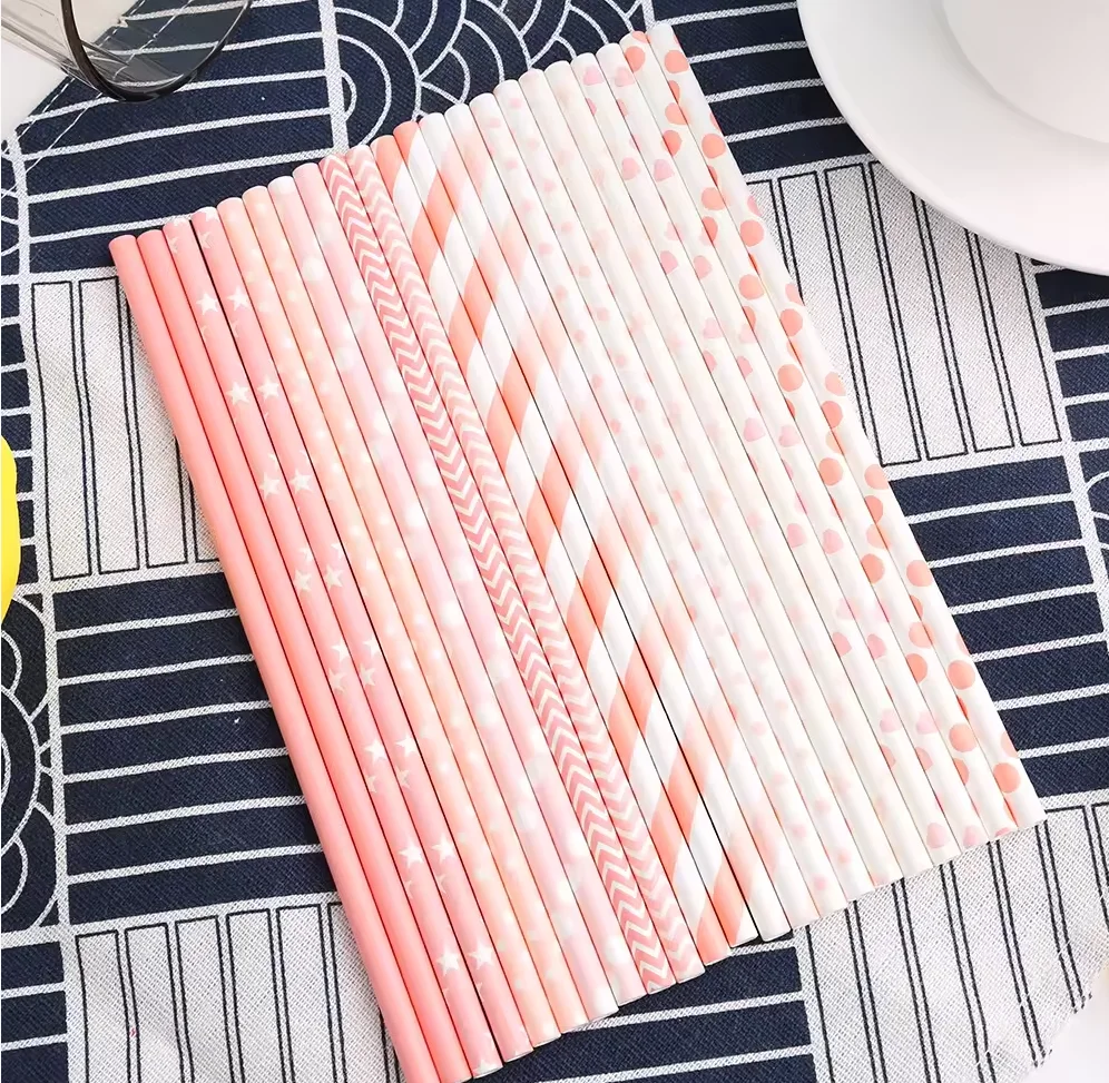 6*197mm Pink Mixed Paper Straws 600 Pcs Paper Drinking Straws For Wedding Party Restaurant Juice Coffee Cold Drinks Dessert