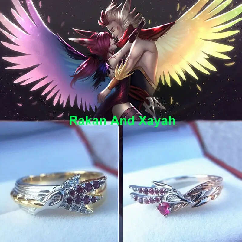 

Женское Обручальное кольцо с серебряной Лигой LOL Rakan и xaya, кольца для влюбленных пар, подарок на день Святого Валентина, ювелирные изделия для косплея