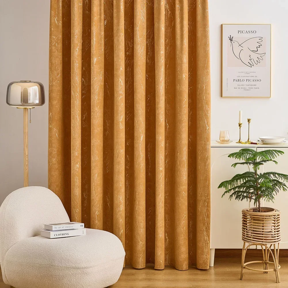 LEEJOOM Luxury Hot Stamping Velvet Curtain Blackout Bedroom Custom Thickened Soft Living Room Curtain Blinds 1P 4