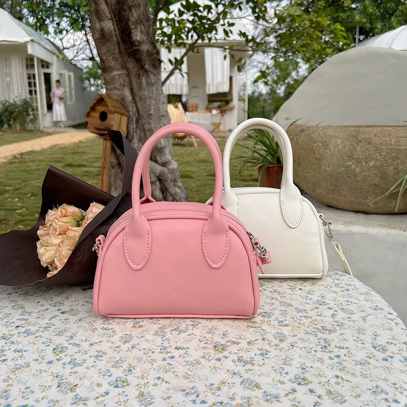 Sweet Cute Handbags for Women Pu Leather Letter Pink White Boston