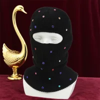Women Winter Hat Sparkling Crystal Embellished Cozy Fleece Lined Balaclava Cap for Cold Weather Skiing 3