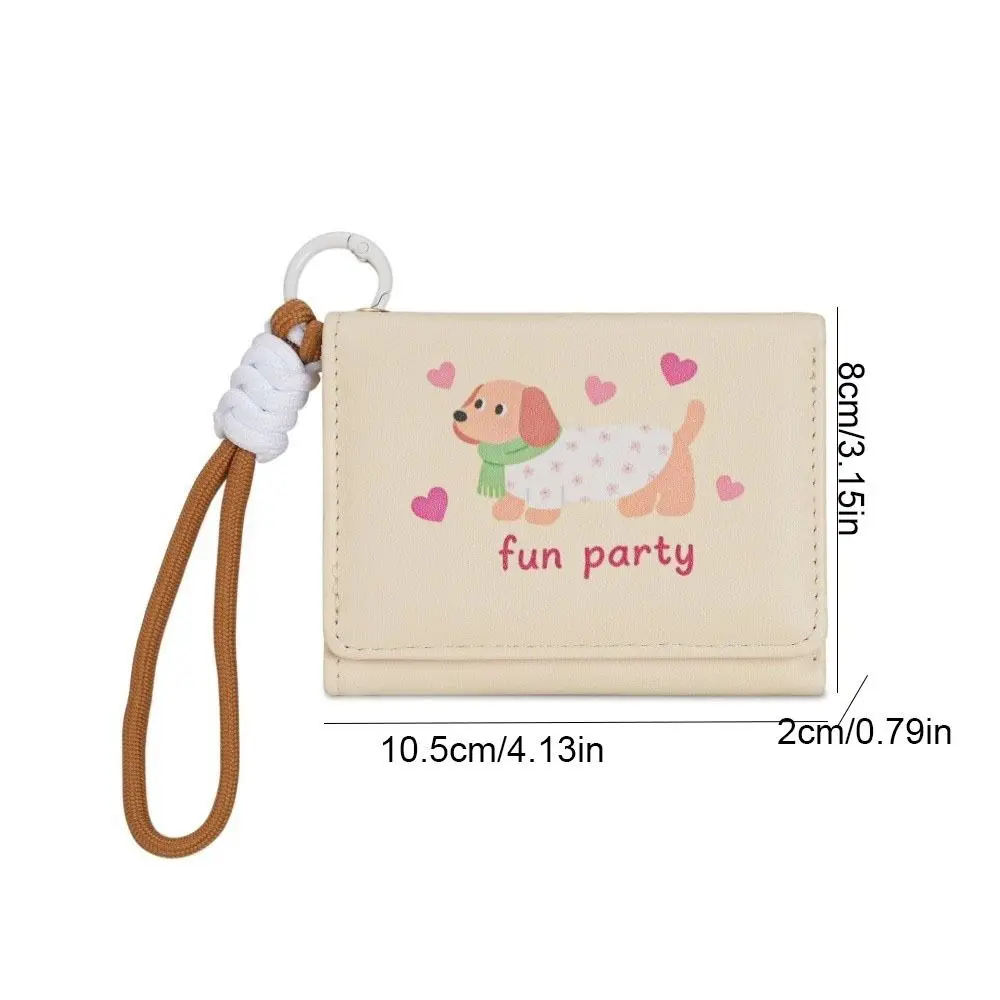 Portafoglio Portatile in PU a Forma di Bassotto, Porta Carte Multiplo a Cartone Animato, Borsa Porta Carte in Pelle PU con Cordino, Portafoglio a Tre Ante per Lavoro - immagine 6