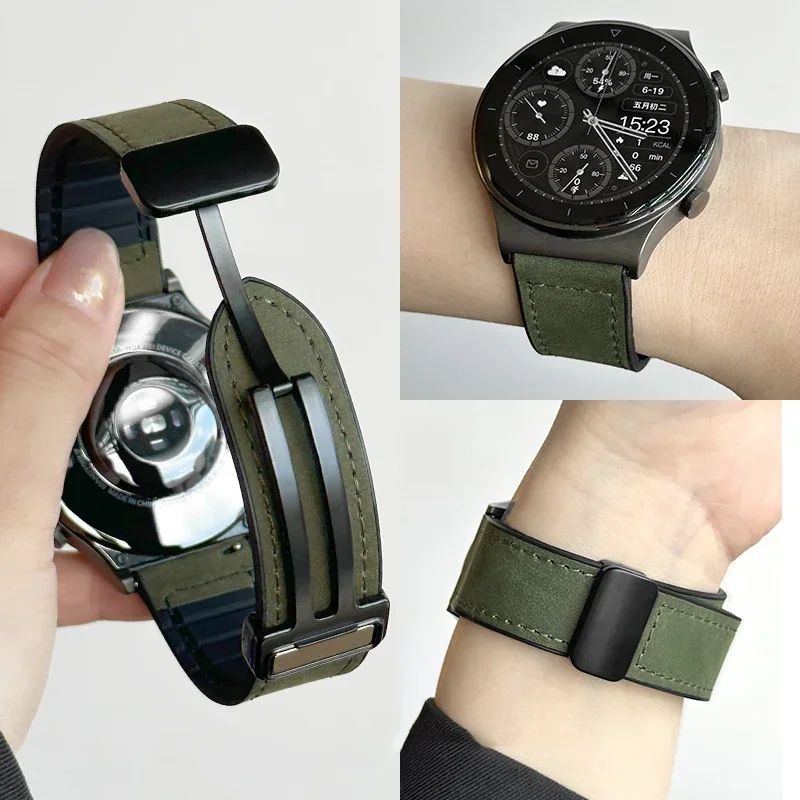 Magnetic Leather & Silicone Hybrid Strap, 22mm/20mm, Universal Fit