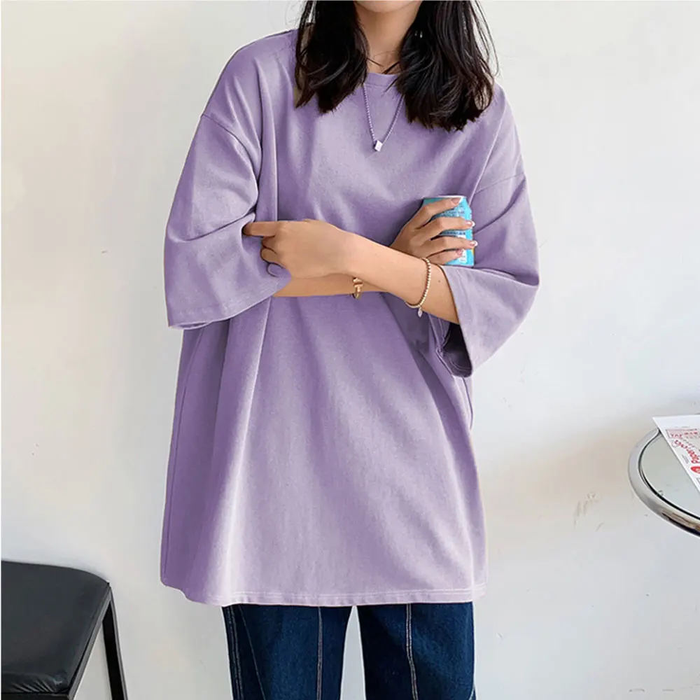 

100% Cotton Five Half Sleeve Women Summer T-shirt Loose Short-sleeved Casual Basic Shirt O Neck Solid Color Oversize Clothing