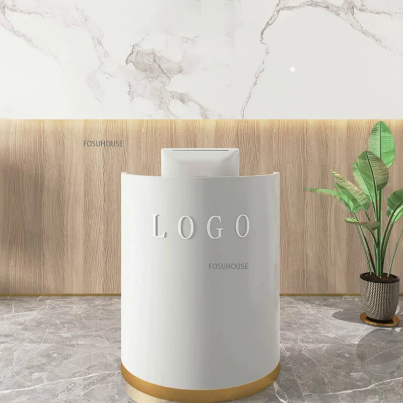 Modern Light Luxury Counter Clothing Store Cashier Desk Small Arc-shaped Commercial Reception Desk Office Furniture Bar Table