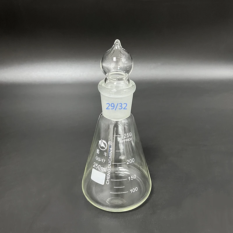 

SHUNIU Conical flask with standard ground-in glass stopper,Capacity 250mL 29/32,Erlenmeyer flask with standard ground mouth