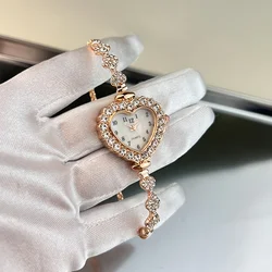 Women's Rhinestone Heart Watch with Sparkling Dial & Gold - Tone Alloy Band - Elegant Compact Quartz Timepiece (Rose gold)