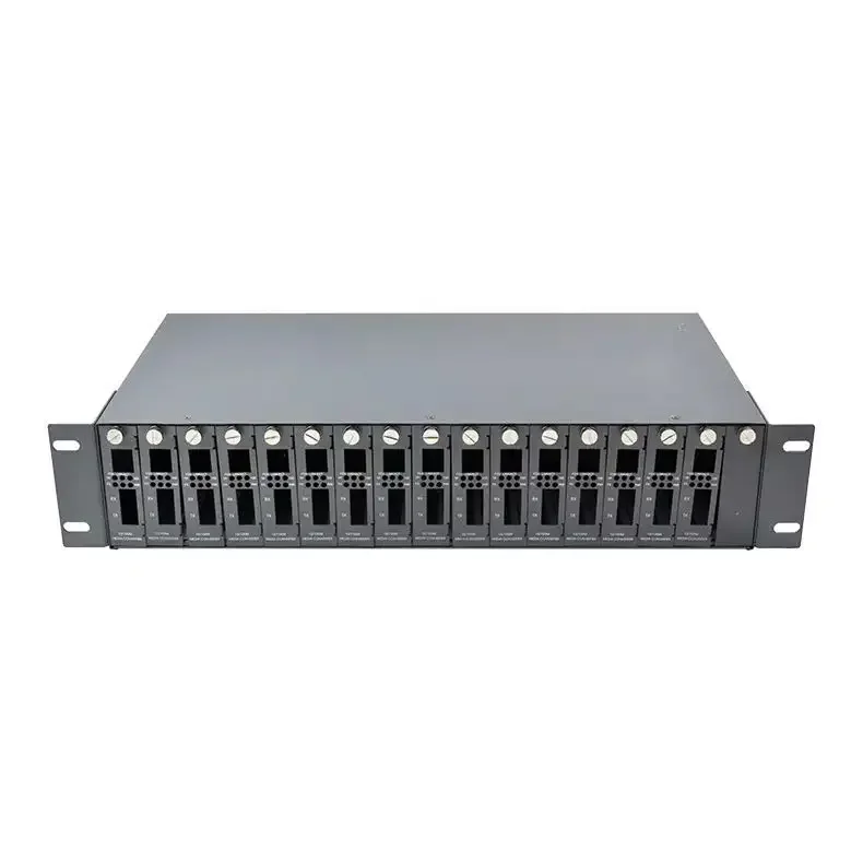 

2u rackmount dupla potência chassis14/16 portas de fibra media converter rack