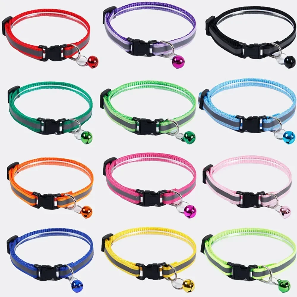 Cute Dog Cat Collar Cat Necklace Adjustable Reflective Colorful Bell Patch Collar Buckle Dog Collar Pet Items Dog Accessories