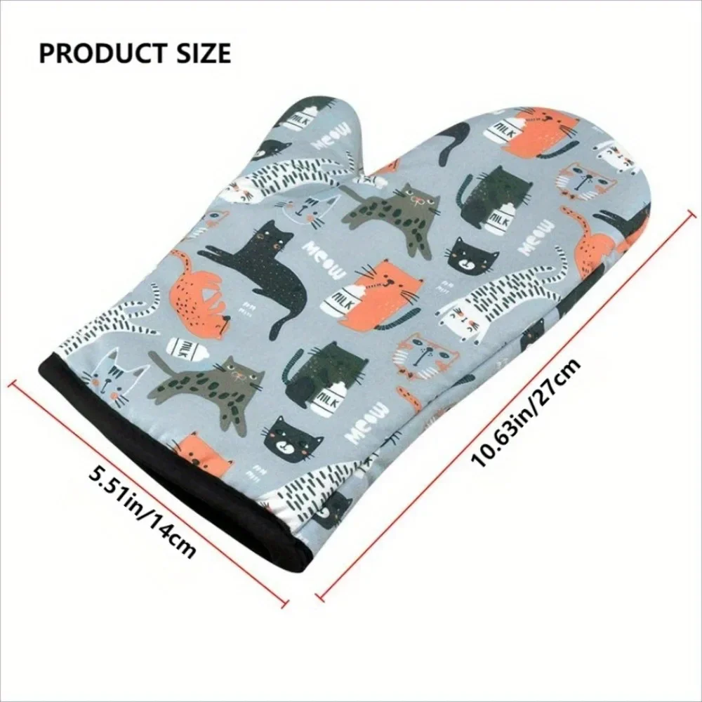 Cotton Kitchen Gloves Pot Holders Cat Pattern Double Thick Heat Resistant Anti-scald Cooking Oven Barbecue