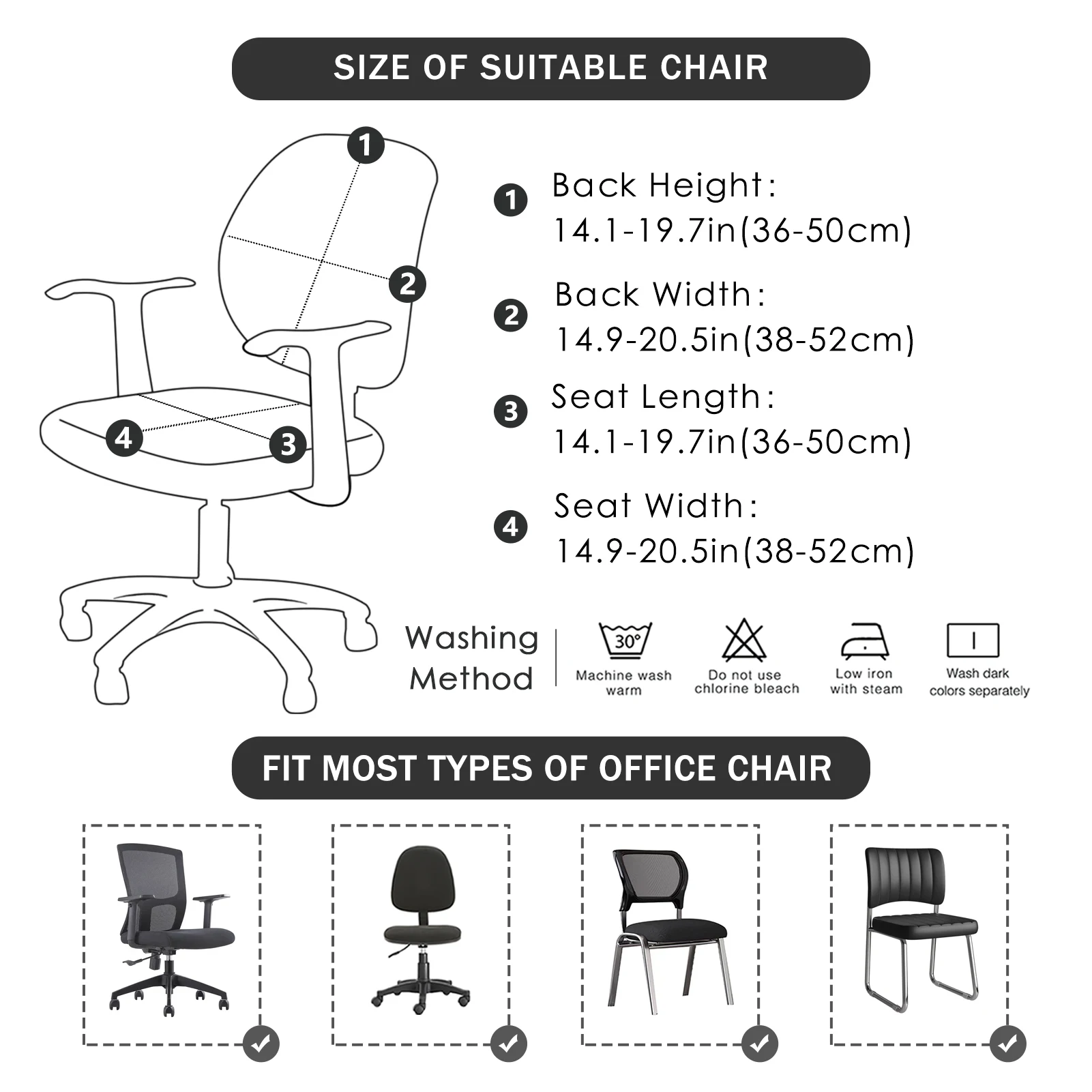 PU Waterproof Office Split Chair Covers Solid Color Computer Chairs Cover Universal Chair Protector(Seat cover + Backrest cover) 2