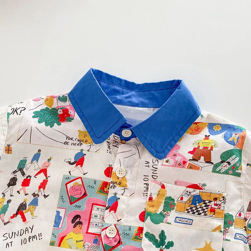 New Autumn Baby Girls Cute Cartoon Graffiti Blouse 0-5T Toddler Boys Thin Style Loose Shirt
