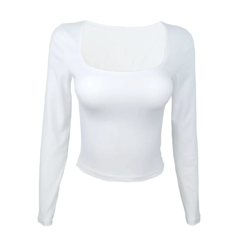 Long Sleeve Slim Fit Square-Cut Collar Women's Tee - Street Style Fall Collection