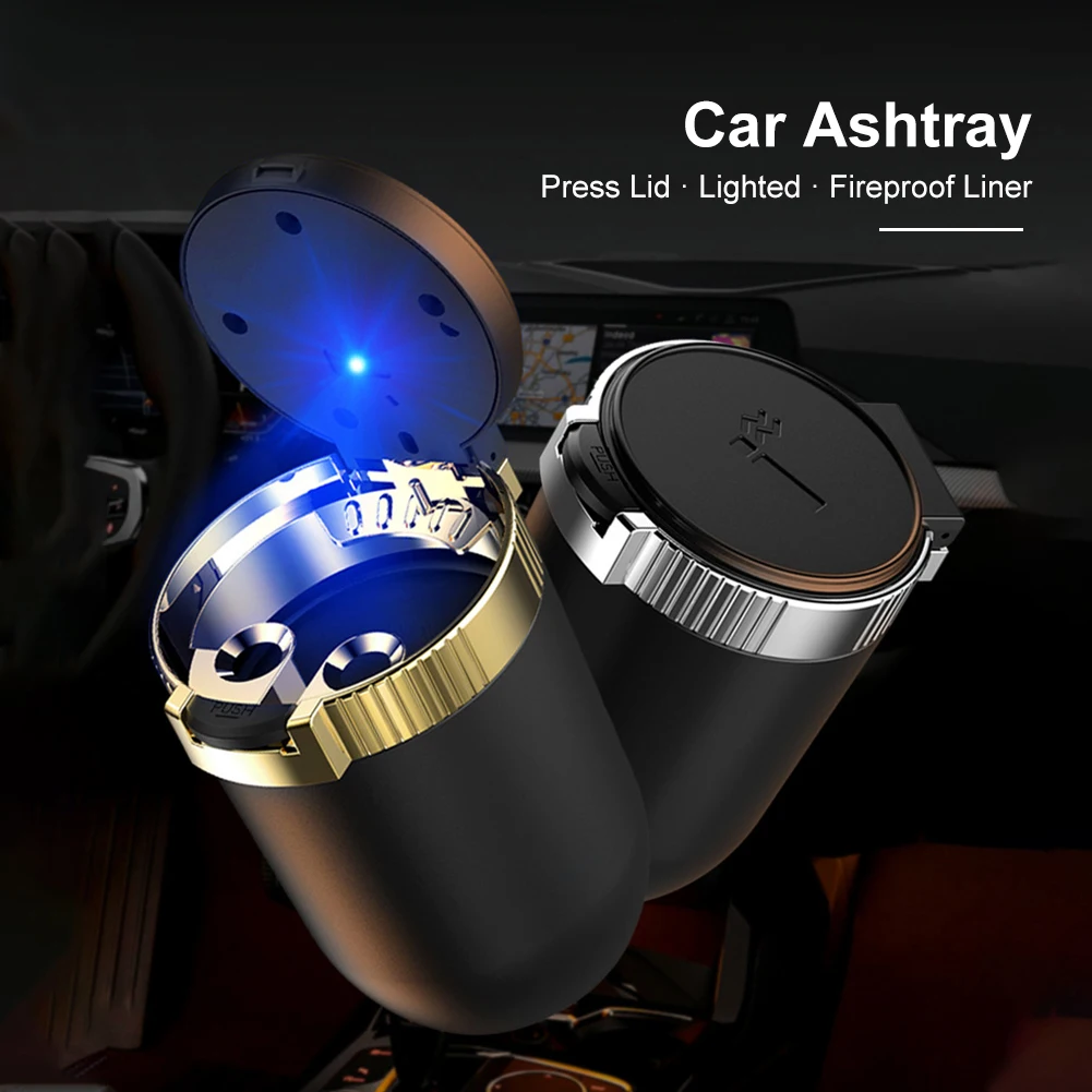 

Portable LED Smoke Car Ashtray Cigarette Ash Holds Cup Automatic Light Indicator Ashtray Car Cup Holder Interior Accessories