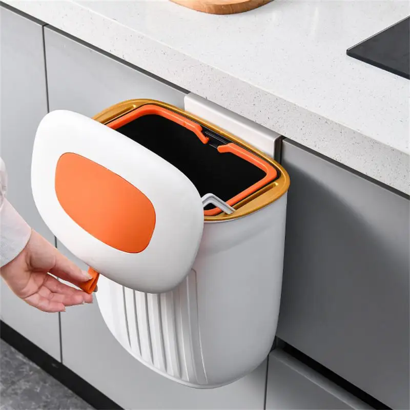 

Hanging Trash with Lid Household Kitchen Bathroom Wall-mounted Garbage Can Portable Storage Bucket Home Large Capacity Dustbin