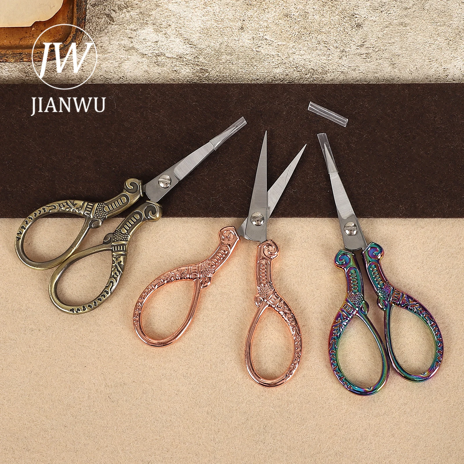 JIANWU No.1 빈티지 자수 금속 가위 소재 스크랩북 절단 도구 크리 에이 티브 DIY 저널 학생 용품 편지지