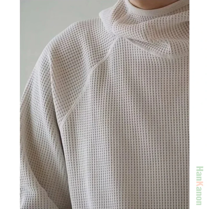 Lightweight Airy Waffle Knit Oversized Hoodie - Warm, Breathable, & Medium Stretch for Fall/Spring (Unisex)