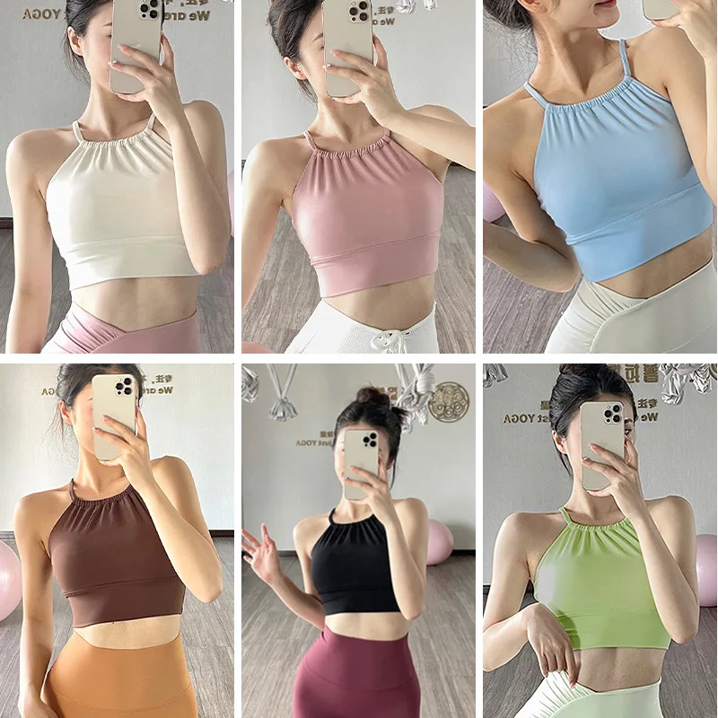 

Spring And Summer Pleated Sling Cross Bra Top Cool Online Celebrity Spice Girl Slim Yoga Top Exercise.