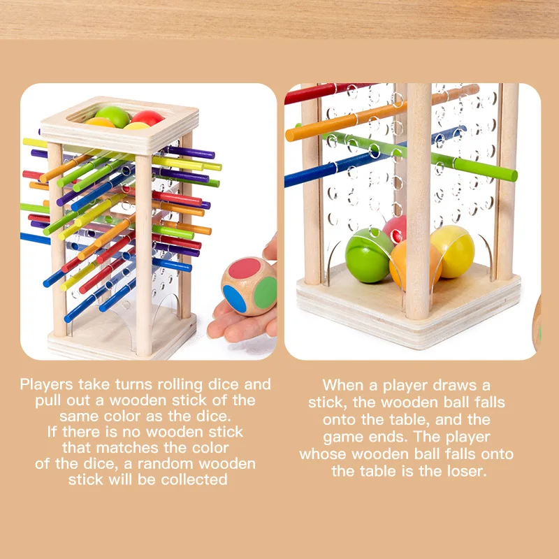 Educational Toy Desktop Dice And 4-sided Acrylic Stick Pulling Game Pizza Tower Parent-Child Interactive Thinking Training - 2