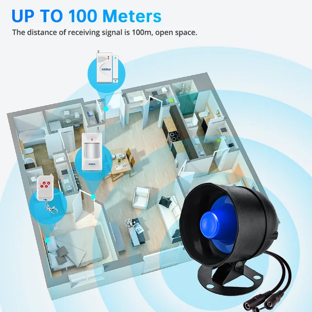 KERUI 120db WIFI Speaker Horn Home Siren Alarm Kit Burglar Security System with Infrared Motion Detector Door Sensor Siren Kit 6