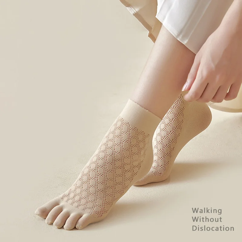 5 Pairs Nylon Woman 5 Finger Socks Summer Mesh Breathable Thin Solid Soft  Elastic Loose No Heel Silk Socks Toes Good Quality