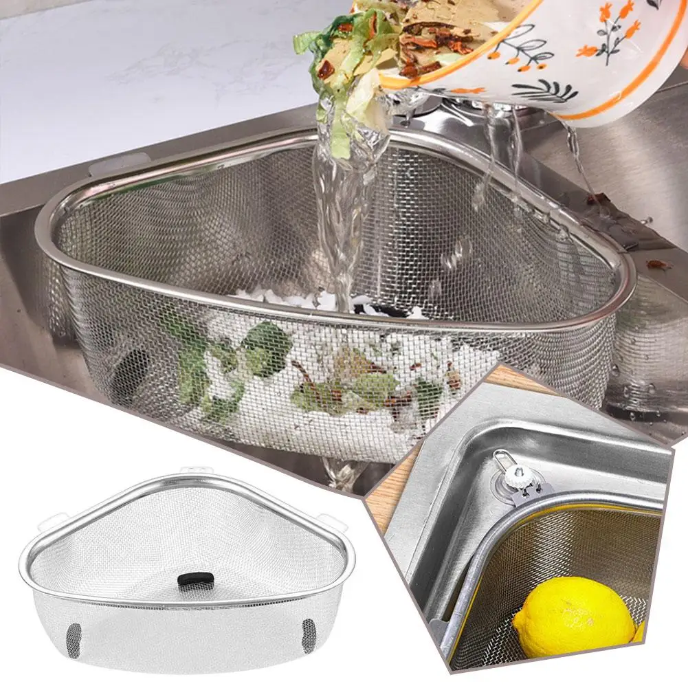 

1pc Sink Triangle Drain Basket Stainless Steel Kitchen Basket Filter Wash Storage Shelf Basket Net Vegetable Leakage Residu X2D9