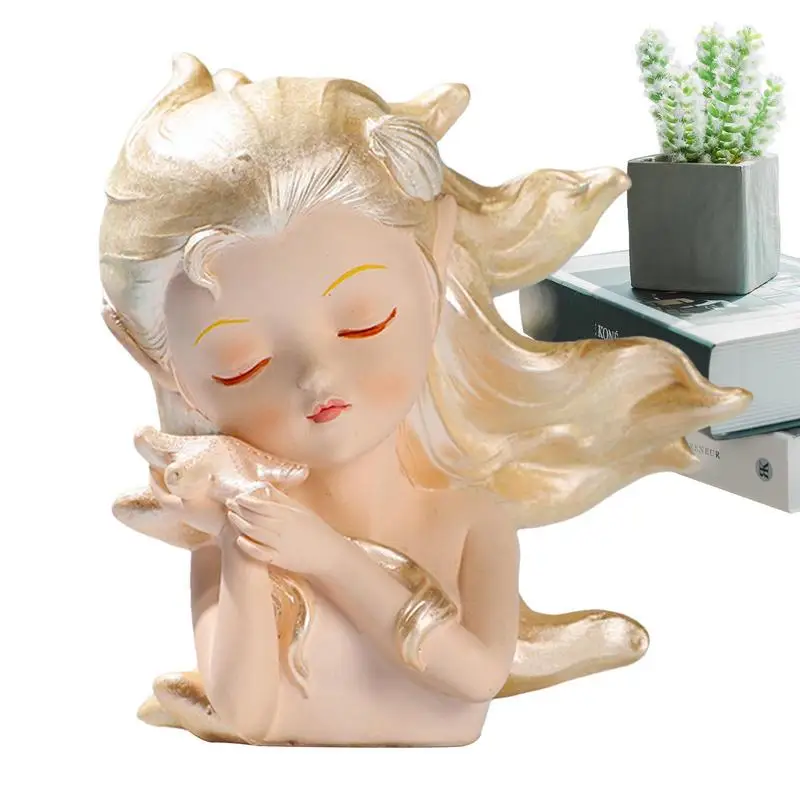 

Fairy Girl Sculpture Ocean Girl Figurine Ornament Seahorse Starfish Girl Figure Anniversary Wedding Keepsake Gift For Her Women