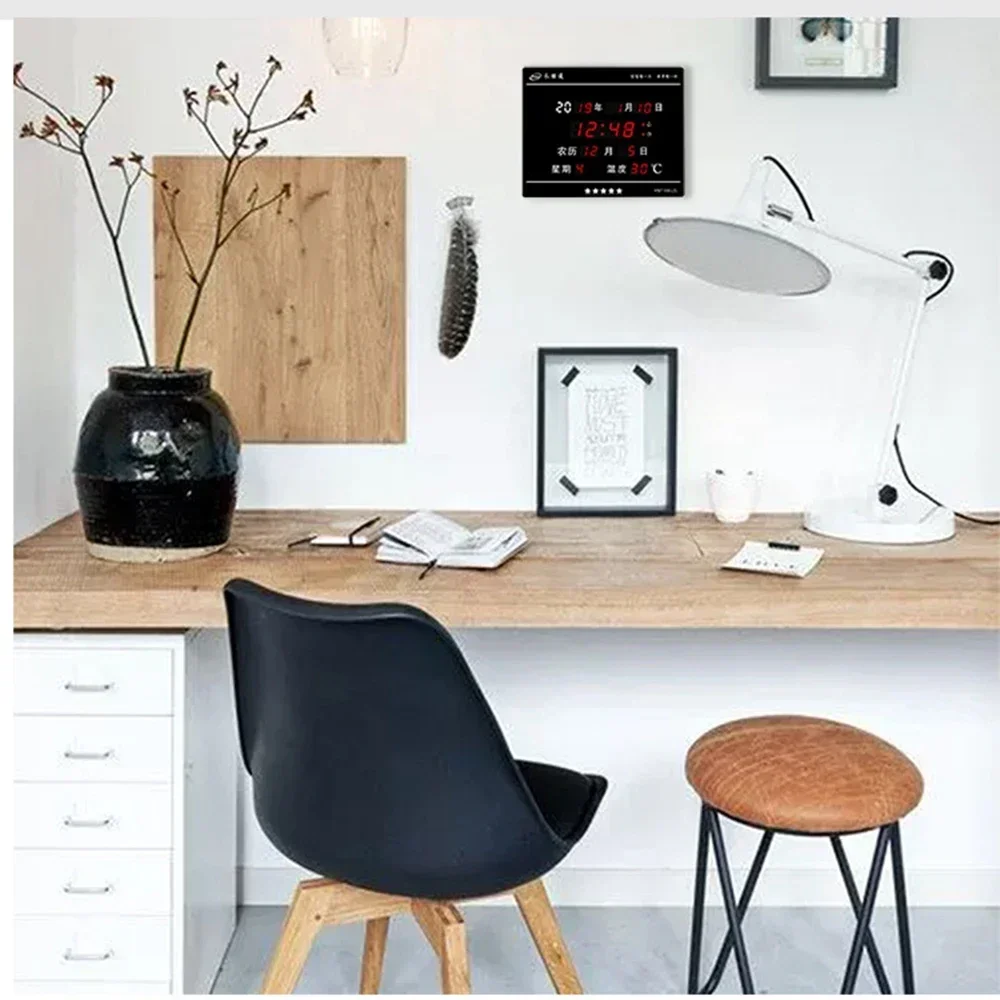 Digital Wall Clock Perpetual Calendar Clock Large Display with Indoor Temperature and Humidity Office or home