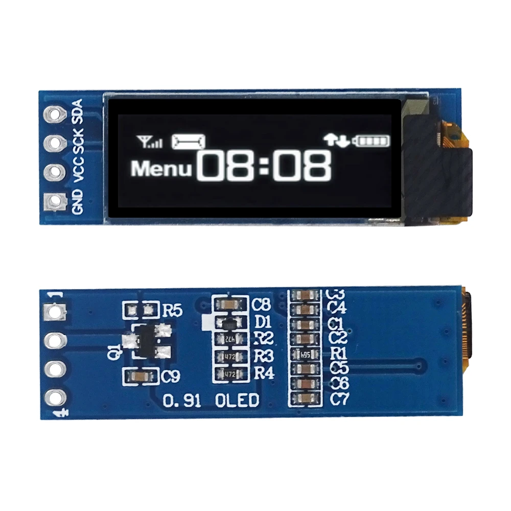 OLED Display Module 0.91 Inch I2C SSD1306 White/BLUE Screen Driver DC 3.3V~5V For Arduino