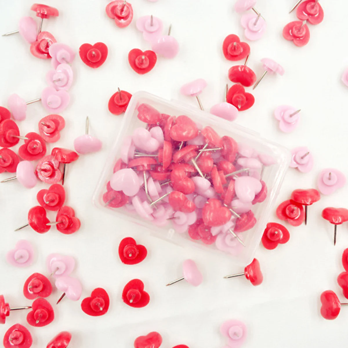 50PCS Kitchen Push Pins Heart Push Pink Red Wall Tacks Decorative for Cork Board Home and Office
