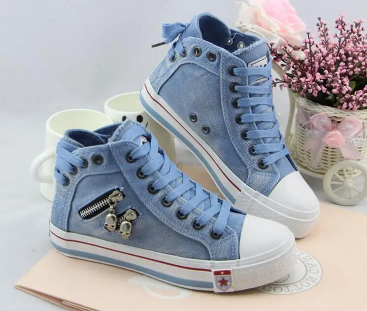 

Spring/Autumn Casual Shoes Trainers Walking Skateboard Lace-up Women Retro Fashion Sneakers Denim High Gang Canvas Shoes