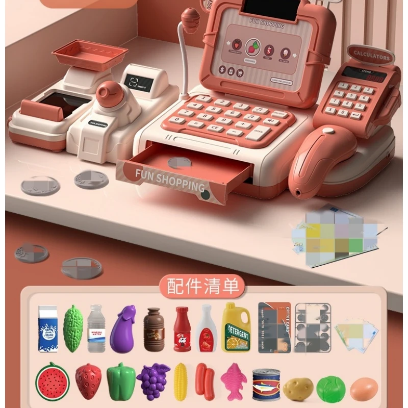 New Play House Toy Mini Food Simulation Supermarket Can Scan Multi Function Sound Light Cash Register Christmas Holiday Gift