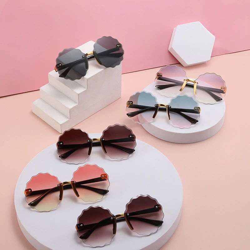 Oversized Rimless Flower Round Sunglasses Women Trendy Ocean Lenses Men's Sun Glasses Shades UV400 Eyewear Shades lentes de sol
