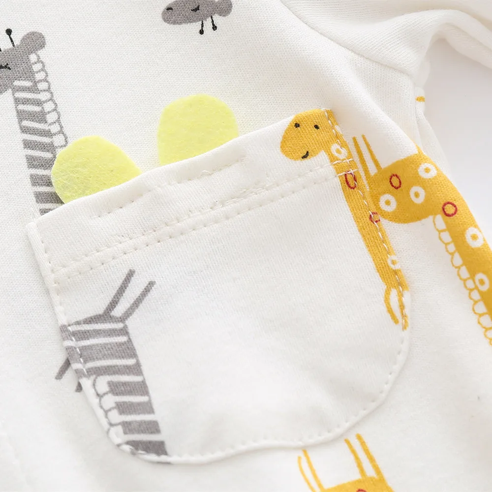 3-12M Autumn Baby jumpsuit Footies long sleeve clothes Infants romper cotton print boys onesies giraffe Cartoon baby underwear 3