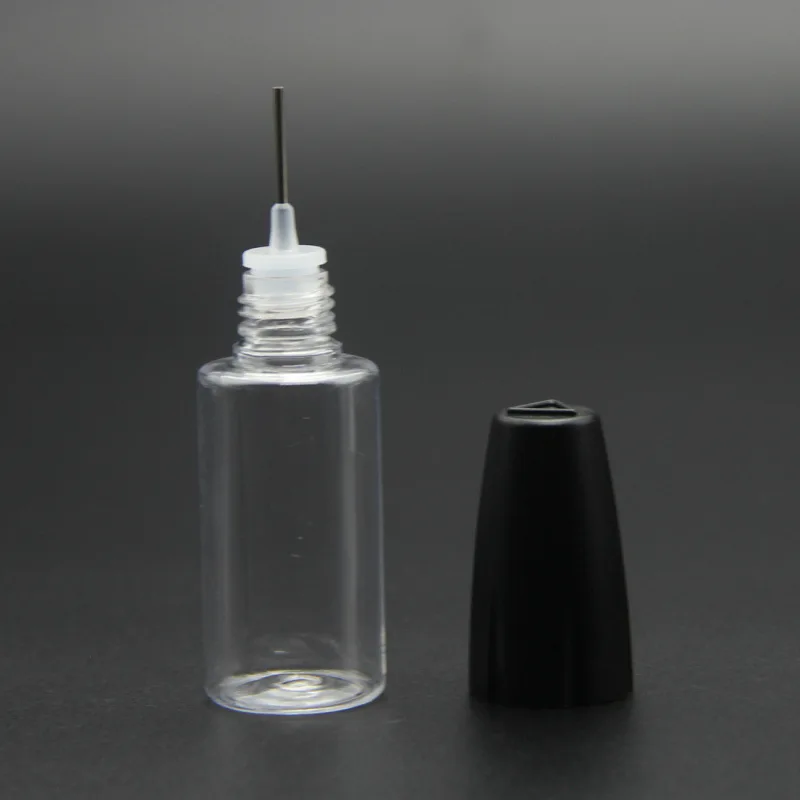 뚜껑이 달린 긴 바늘 튜브 핀홀 병, PET 플라스틱 병, 안료 병, 로션 에센셜 오일 병, 10ml, 5 개
