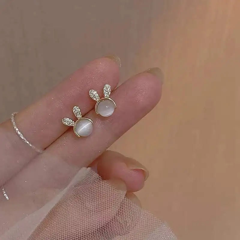 Opal Little Rabbit Earrings No Hole Ear Clips Rabbit Clip Earring Without Piercing Minimalist Earrings Jewelry CEYL269 ear clip earrings,clip earrings,ear clip