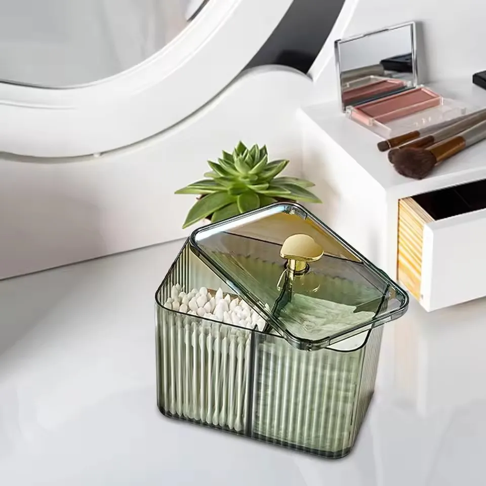 Cotton Swab Holder Cotton Pad Holder with 3 Compartments Bathroom Vanity Storage Box Makeup Organizer 4
