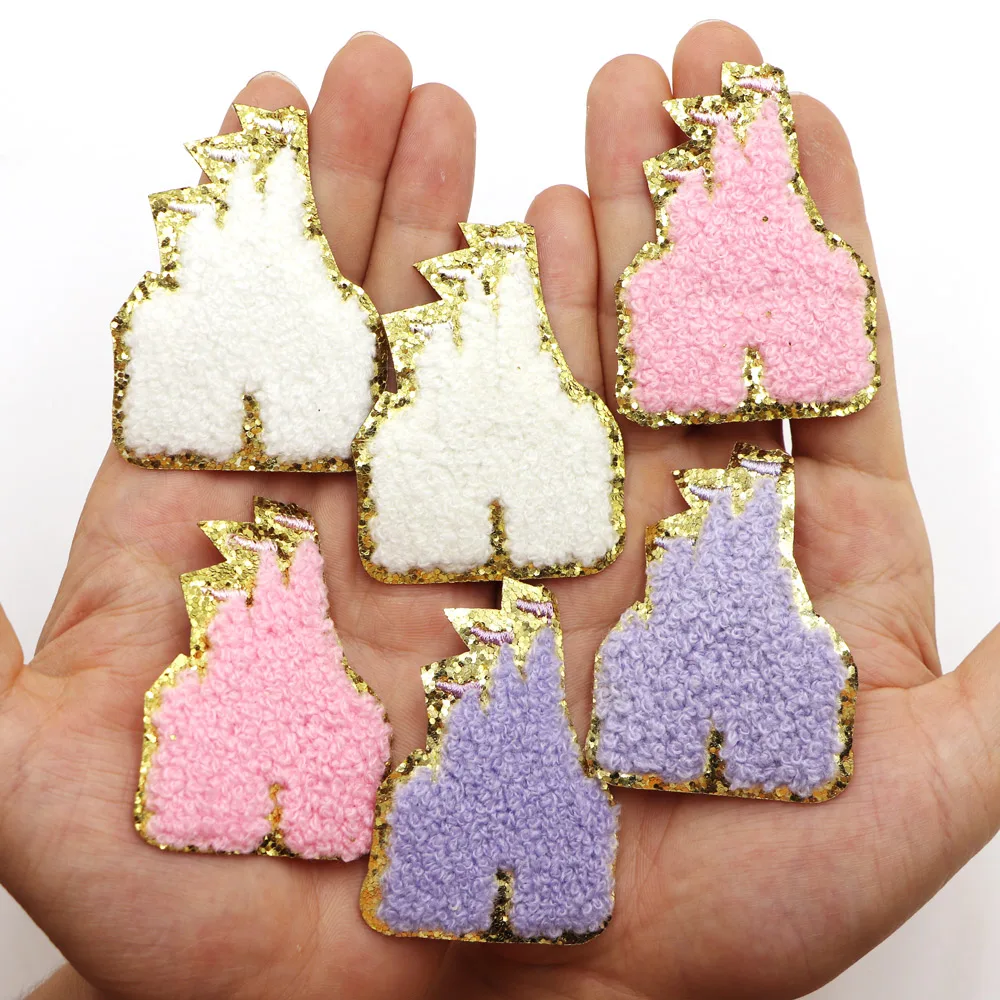 1PC Coconut Baum Glitter Chenille Gestickte Glitter Chenille Patch mit Gold Pailletten Grenze für Jacken Kleidung Rucksack Hut