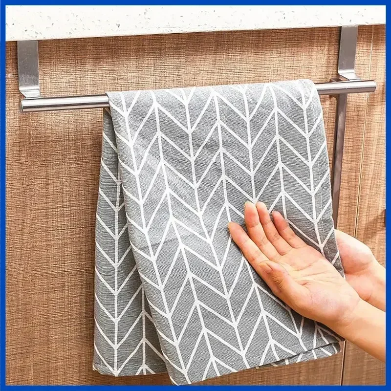 1/2 PCS Stainless Steel Door Towel Rack Bar Cabinet Door Towel Hanging Bar Bathroom Kitchen Over Cabinet Wipe Rack