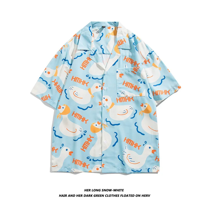 Mens Dress Shirt Vintage Cuban collar shirt Men's and women's American style loose design couple beach short-sleeved shirt floral blouse