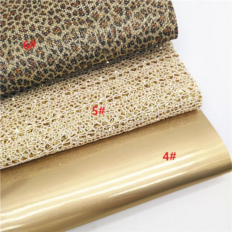 Description Picture 3 of itemGold Glitter Leather Sheets Dots Leopard Synthetic Leather Smooth Vinyl Lace Glitter Honey Comb Faux Leather Fabric W349