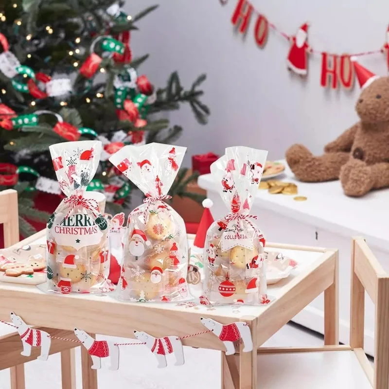 100 Sacchetti Di Natale Per Caramelle Con 100 Chiusure Twist, 27,5x12,5 Cm, In OPP Per Alimenti, Con Motivi Natalizi (fiocchi Di Neve, Pupazzi Di Neve) - 5