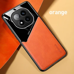 Magnetic Leather Texture Shockproof Car Holder Case with TPU Soft Bumper - Redmi Note 14 5G (China) (Orange - 04)