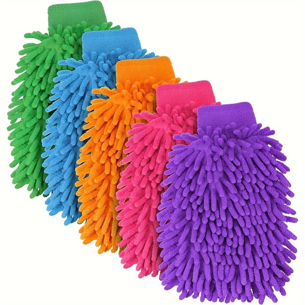 1/5pcs Microfiber Chenille Car Wash Mitts Reusable Double-Sided Cleaning Gloves Auto Detailing Tools For Washing
