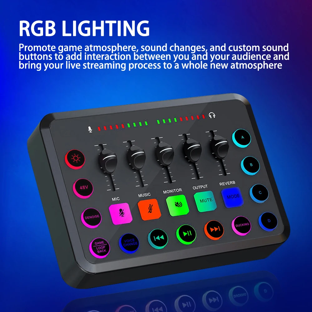 Sound Card Gaming Audio Mixer,Streaming 4-Channel RGB Mixer