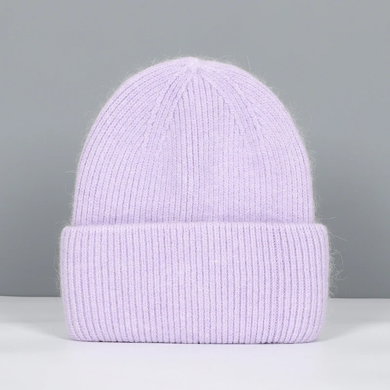 Women's Fashionable Real Rabbit Fur Winter Beanie - Warm and Stylish Solid Hat