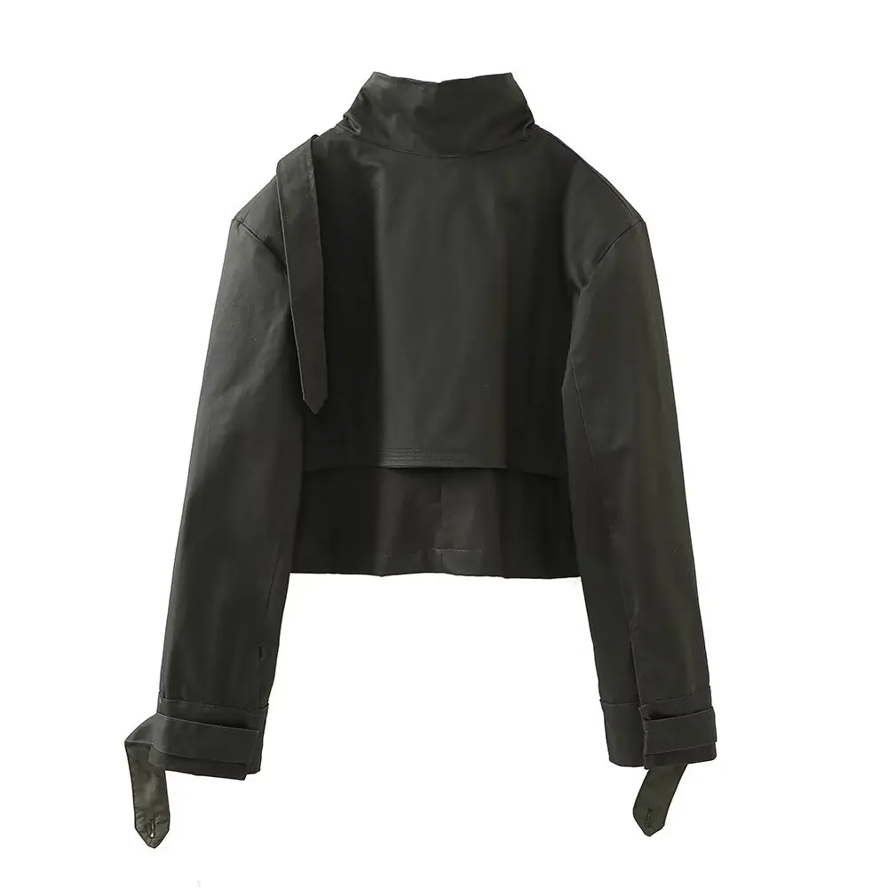 Dave&Di Autumn Winter Retro Military Leather Jacket High Street Green Coated Short Fashion Jacket Coat Women