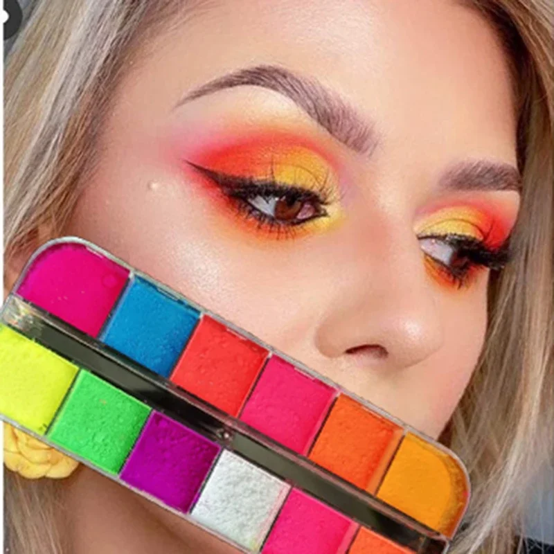 12 Colors Neon Eyeshadow Palette Matte Fluorescent Pigment Eye Makeup Palette Glitter Lasting Eyeshadow Nail Art Powder